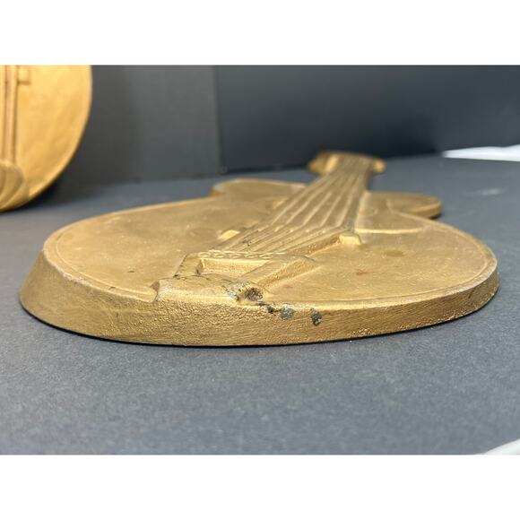 Vintage MCM Mandolin & Guitar/Lute 3D Wall Decor Gold Cast Aluminum 1968 HODA - Picture 6 of 10